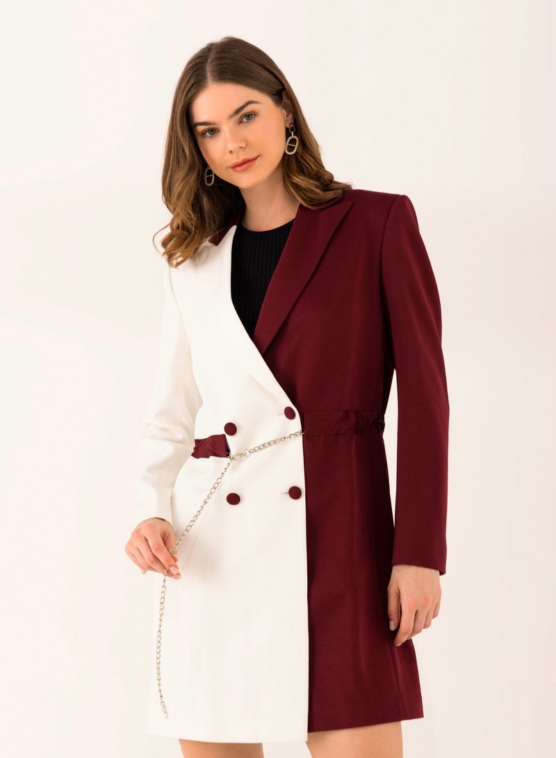 Vanya Dual-Tone Burgundy and White long Blazer