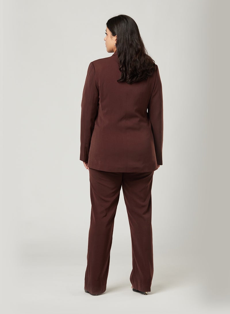 Dark Brown Fitted Two-piece Suit Set with pants