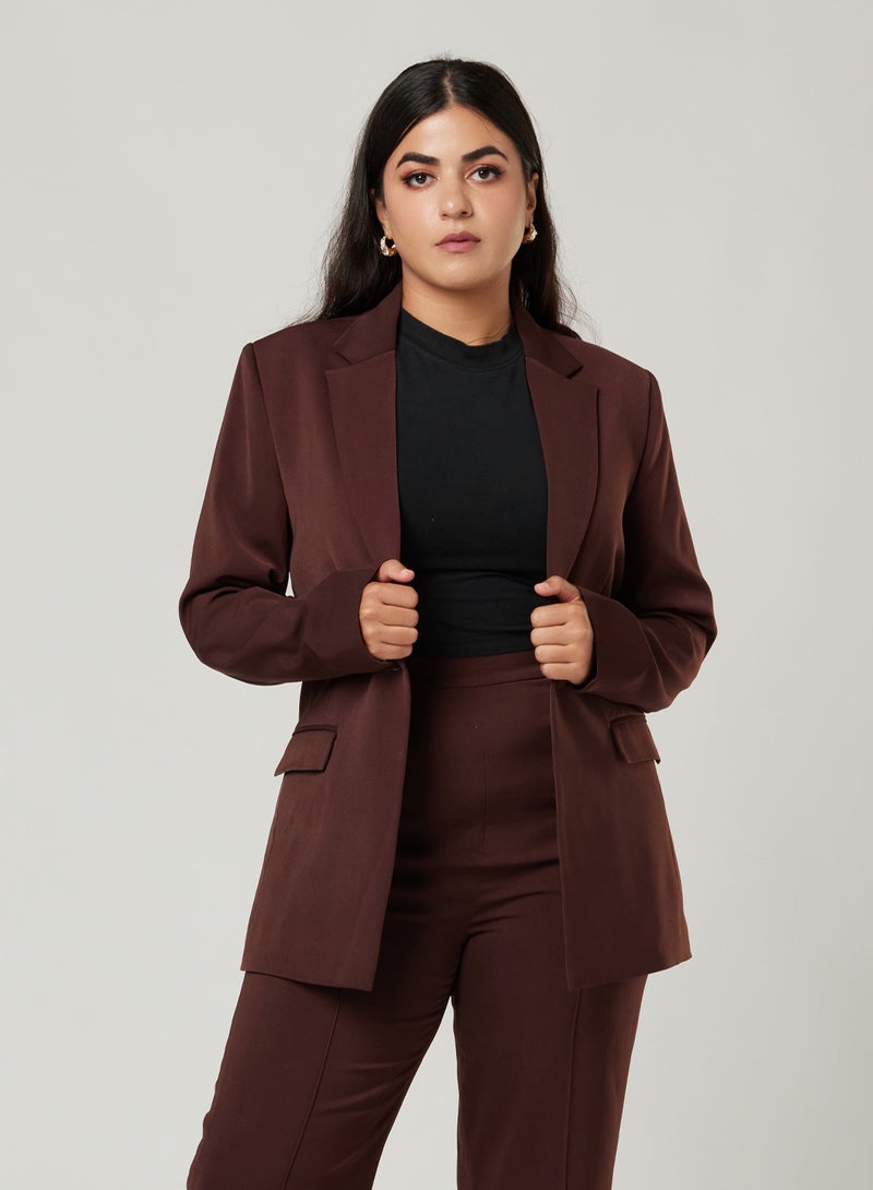 Dark Brown Fitted Two-piece Suit Set with pants