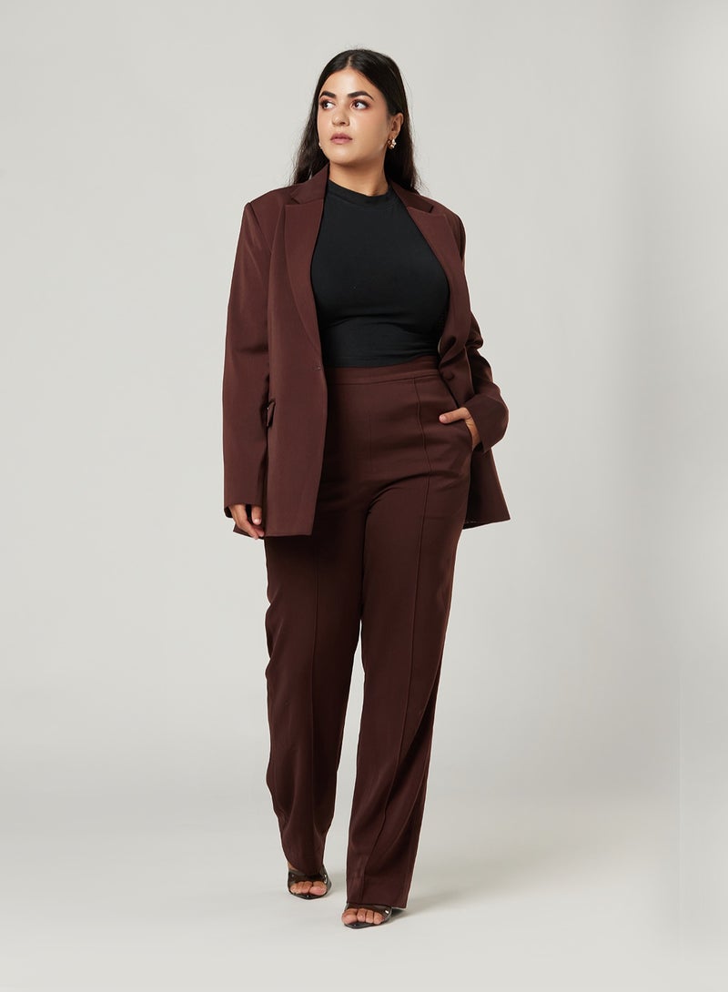 Dark Brown Fitted Two-piece Suit Set with pants