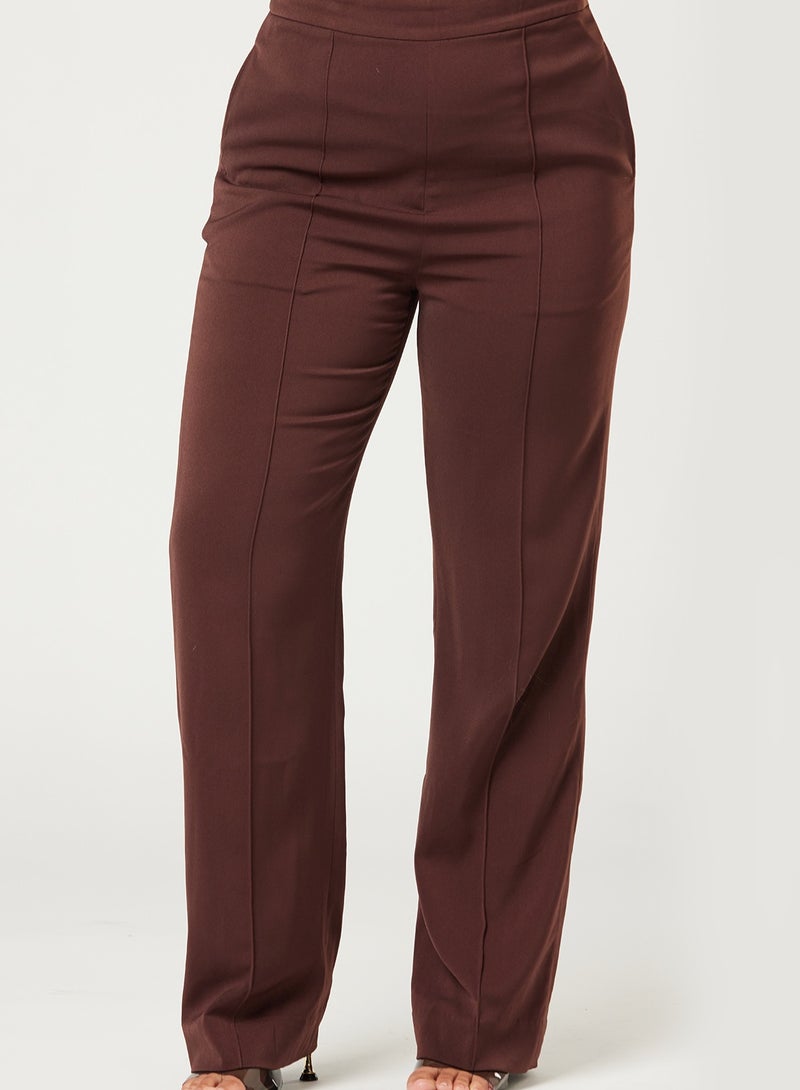 Dark Brown Fitted Two-piece Suit Set with pants