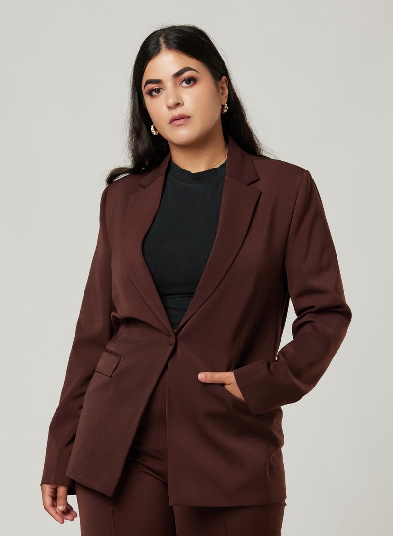 Dark Brown Fitted Two-piece Suit Set with pants