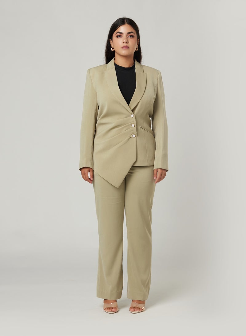 Sage Pleated Two-piece Suit Set with pants