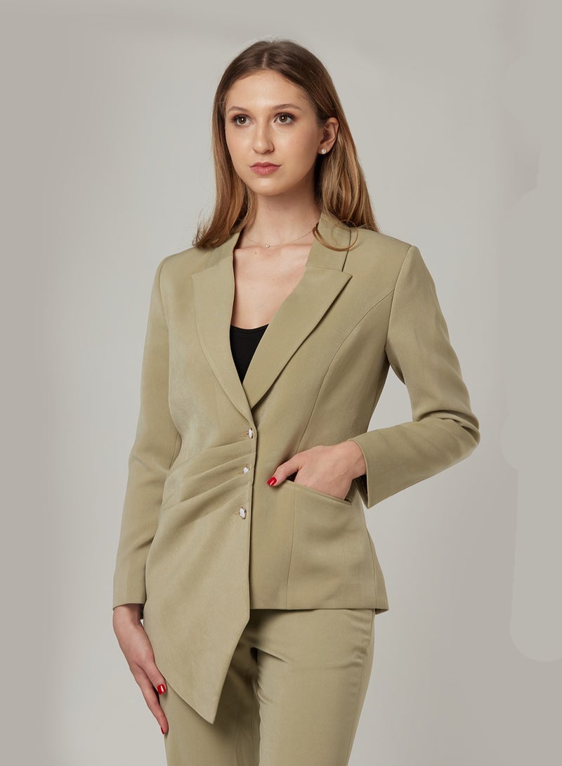 Sage Pleated Two-piece Suit Set with pants