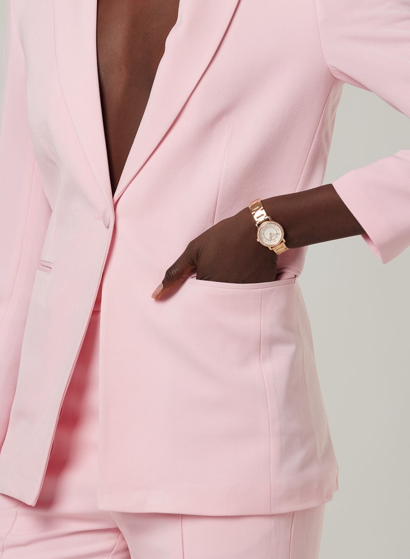 Pink Fitted Two-piece Suit Set with pants