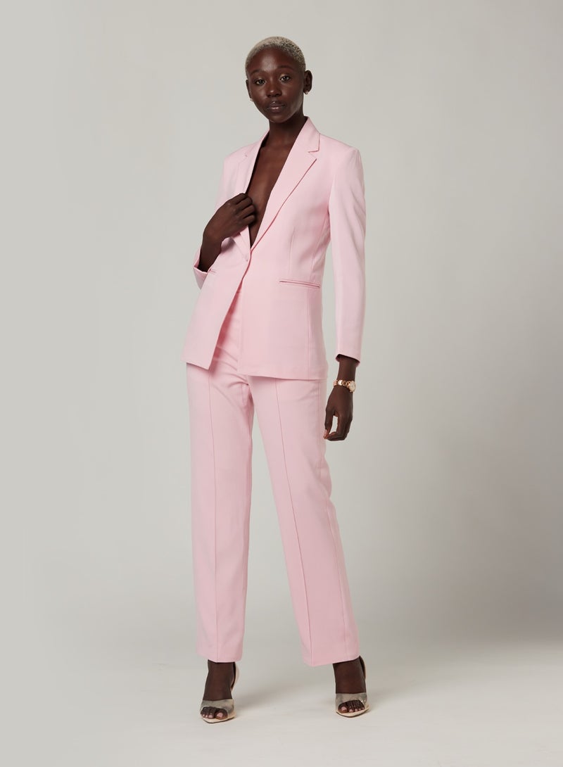 Pink Fitted Two-piece Suit Set with pants