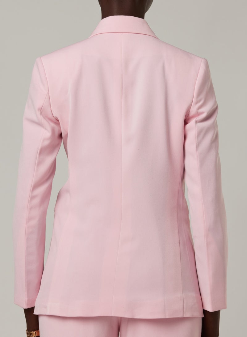 Pink Fitted Two-piece Suit Set with pants