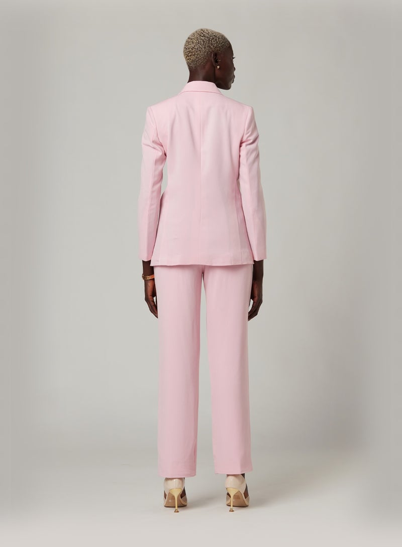 Pink Fitted Two-piece Suit Set with pants