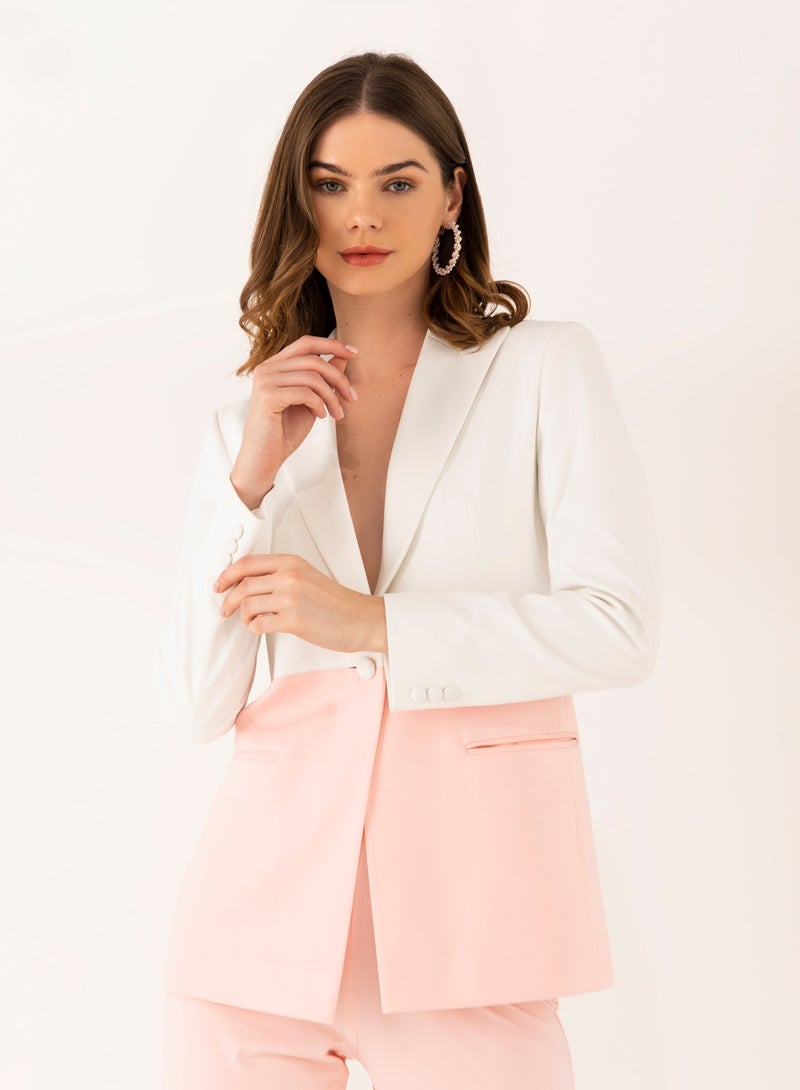 La Vie en Rose Dual-Tone Pink and White Two Piece Suit Set With pants