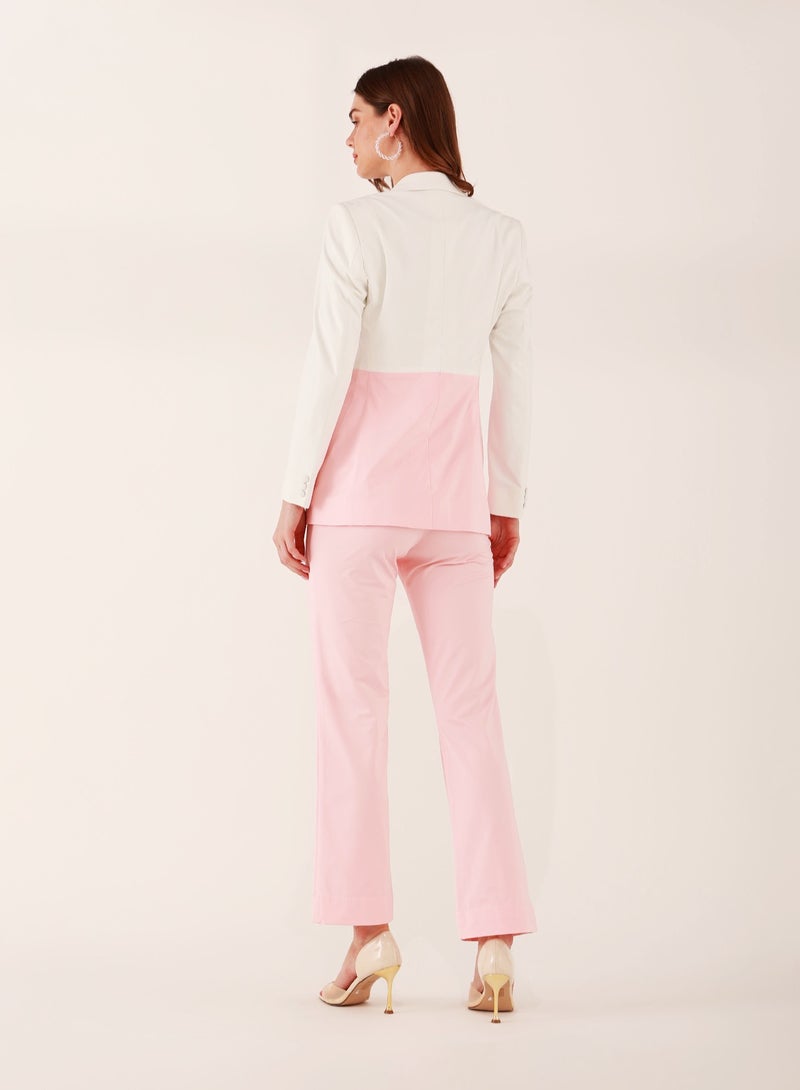 La Vie en Rose Dual-Tone Pink and White Two Piece Suit Set With pants