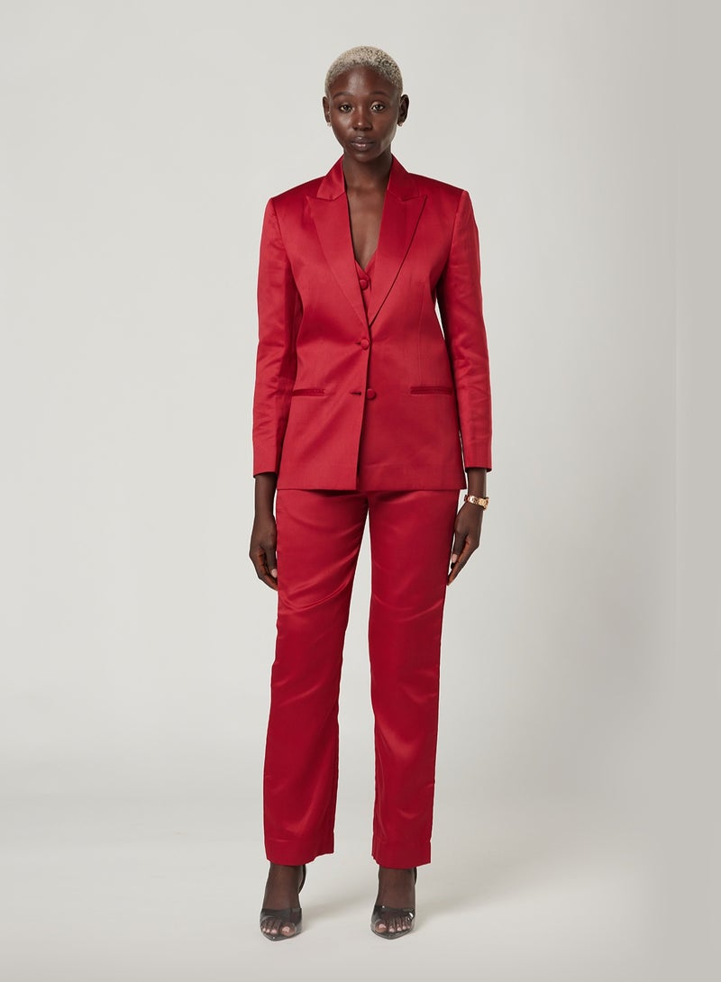 Red Three Piece Suit set with Vest and pants