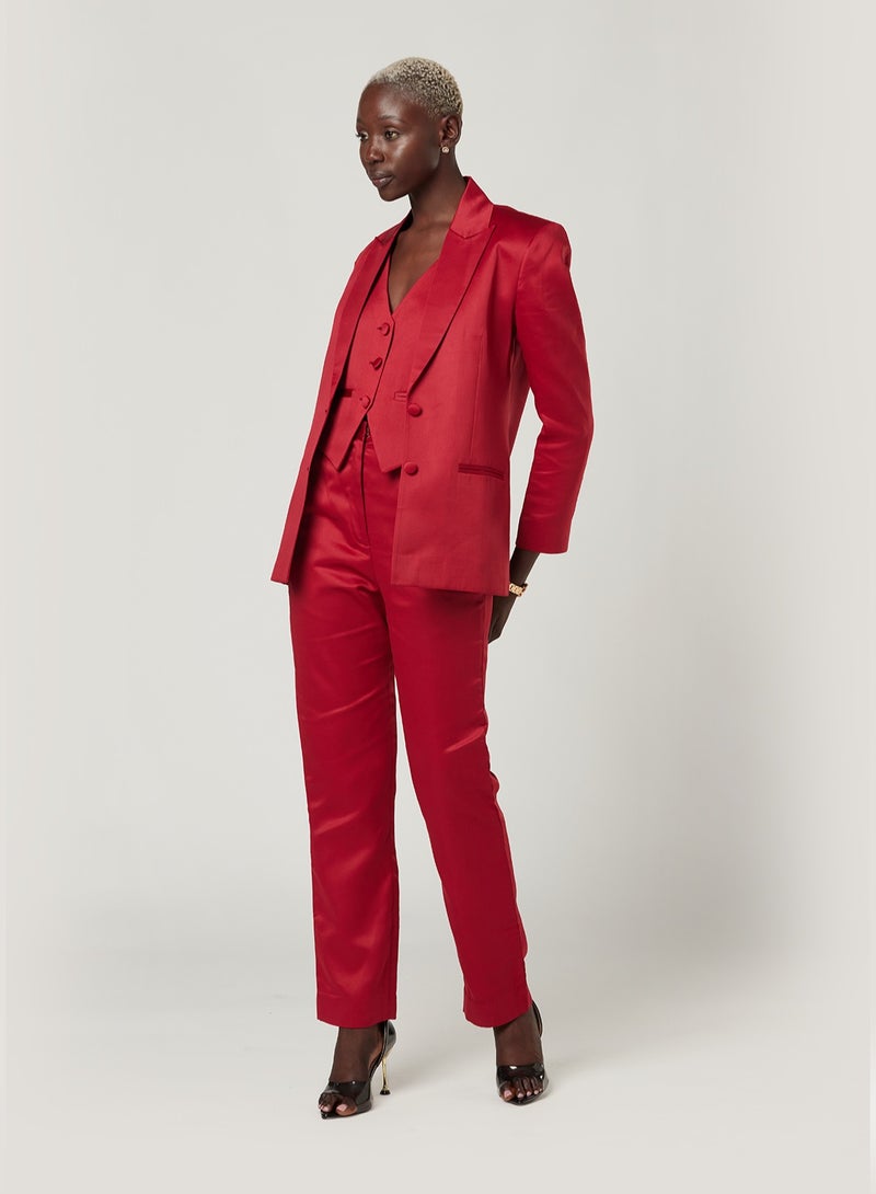 Red Three Piece Suit set with Vest and pants