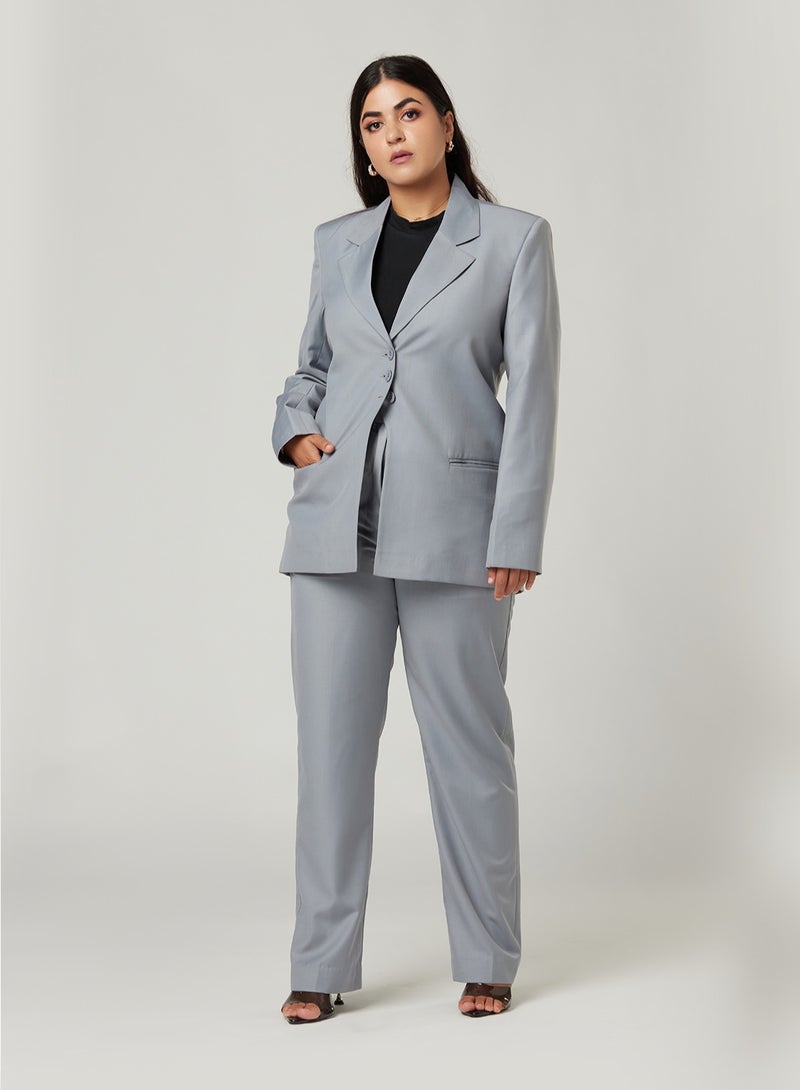 Grey Back Dart Two-piece Suit Set with pants