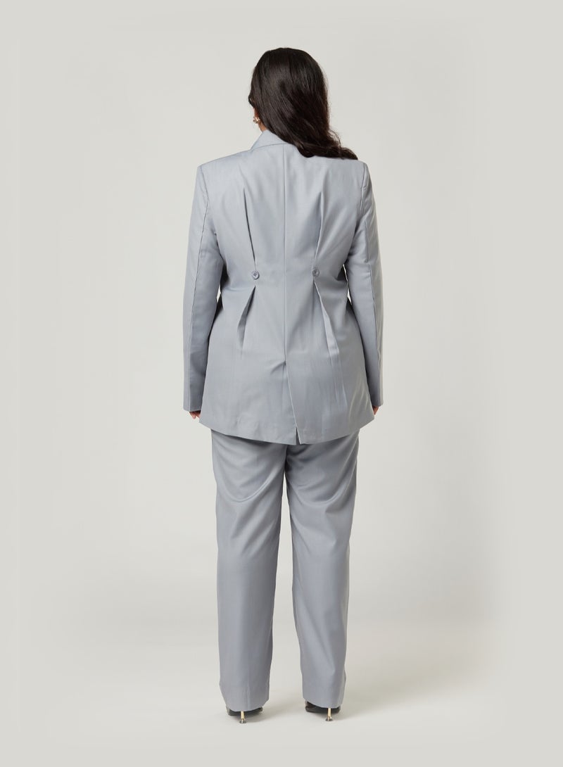 Grey Back Dart Two-piece Suit Set with pants