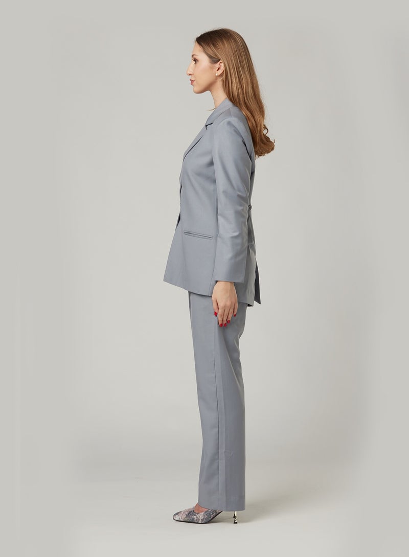 Grey Back Dart Two-piece Suit Set with pants