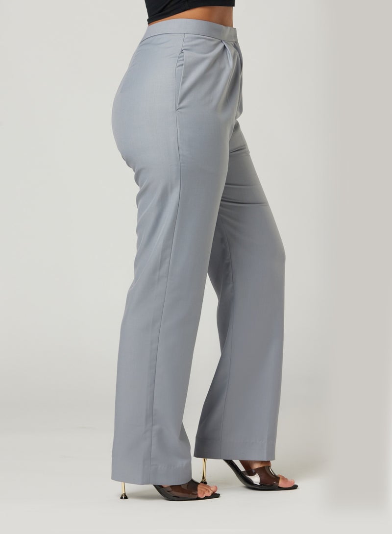 Grey Back Dart Two-piece Suit Set with pants