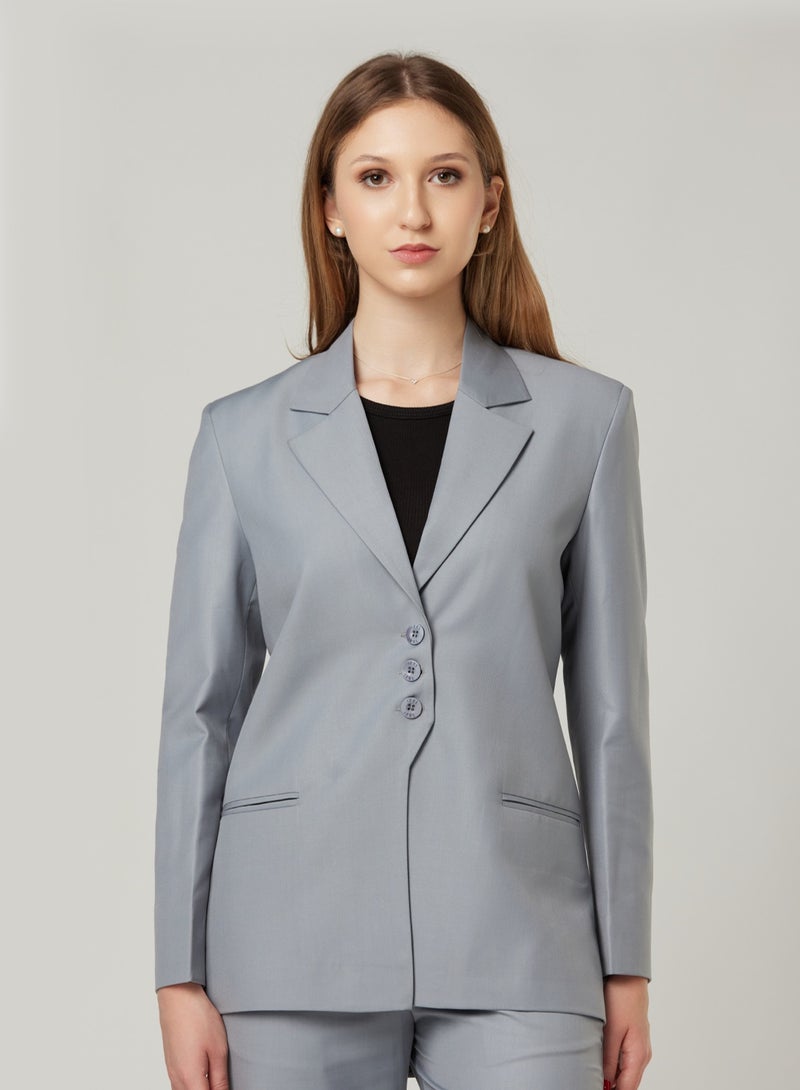 Grey Back Dart Two-piece Suit Set with pants