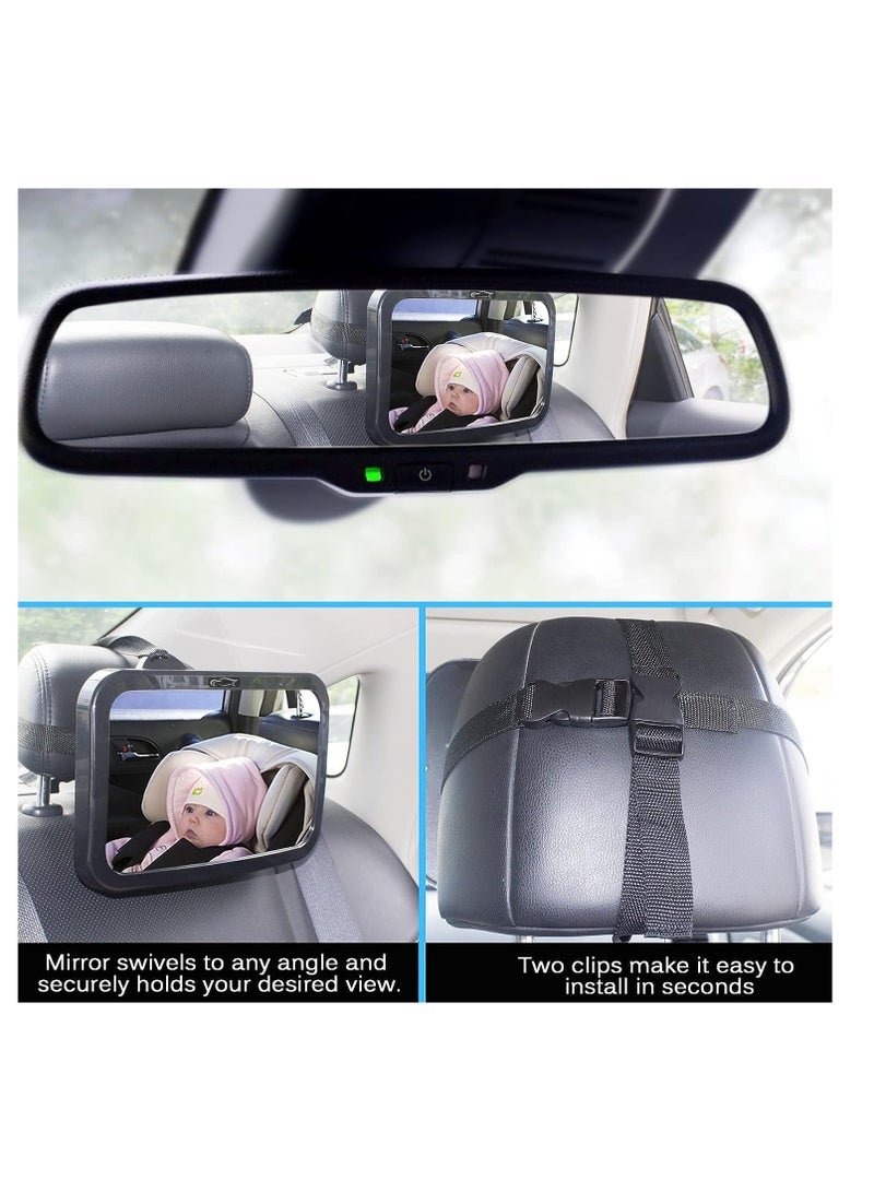 Shynerk Baby Car Mirror, Safety Car Seat Mirror for Rear Facing Infant with Wide Crystal Clear View, Shatterproof, Fully Assembled, Crash Tested and Certified