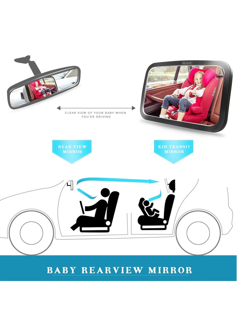 Shynerk Baby Car Mirror, Safety Car Seat Mirror for Rear Facing Infant with Wide Crystal Clear View, Shatterproof, Fully Assembled, Crash Tested and Certified