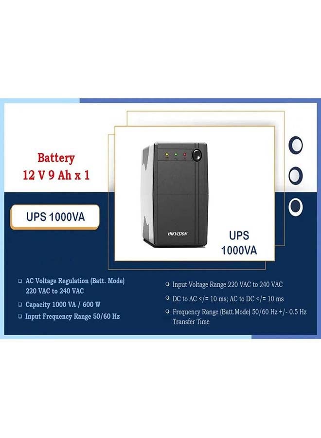 DS-UPS1000 1000W UPS Mini Uninterruptible Power Supply 1000VA, Compact Size, Excellent Microprocessor Control Guarantees High Reliability Low Price Black