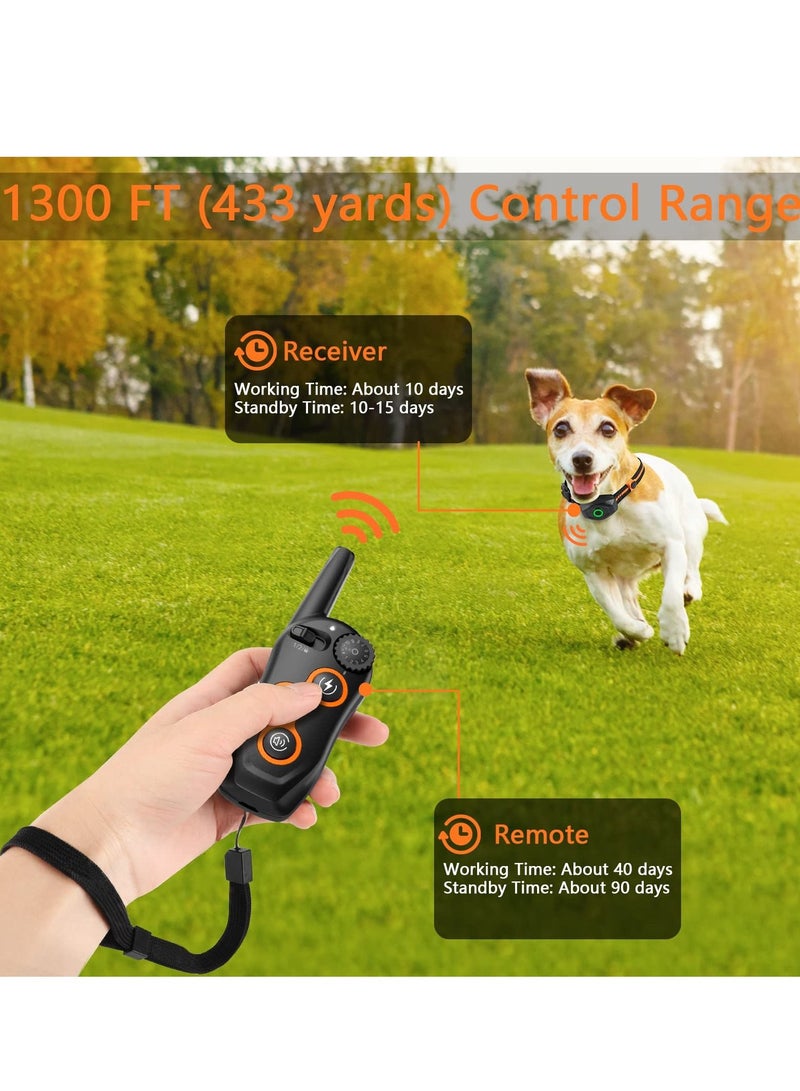 Dog Shock Collar with Remote, 100% Waterproof Dog Shock Collar with Remote Range 1300ft, 3 Training Modes, Beep, Shock, Vibration, Rechargeable Electric Shock Collar for  Large,Medium,Small Dogs