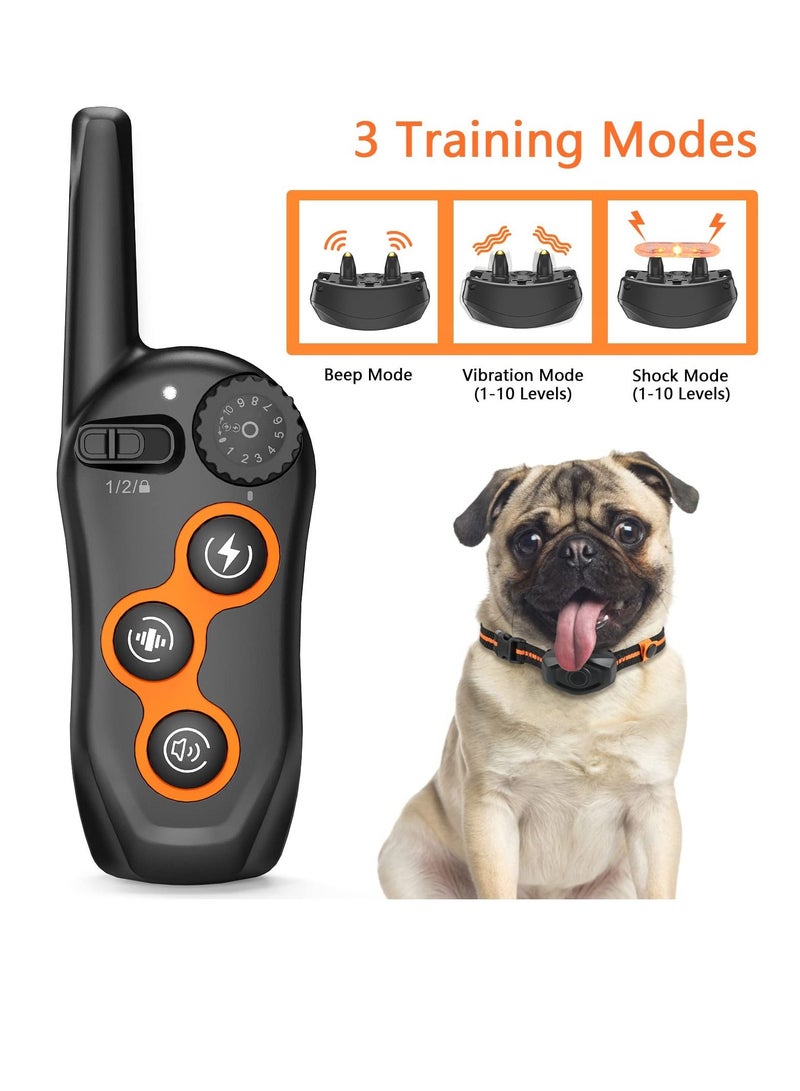 Dog Shock Collar with Remote, 100% Waterproof Dog Shock Collar with Remote Range 1300ft, 3 Training Modes, Beep, Shock, Vibration, Rechargeable Electric Shock Collar for  Large,Medium,Small Dogs