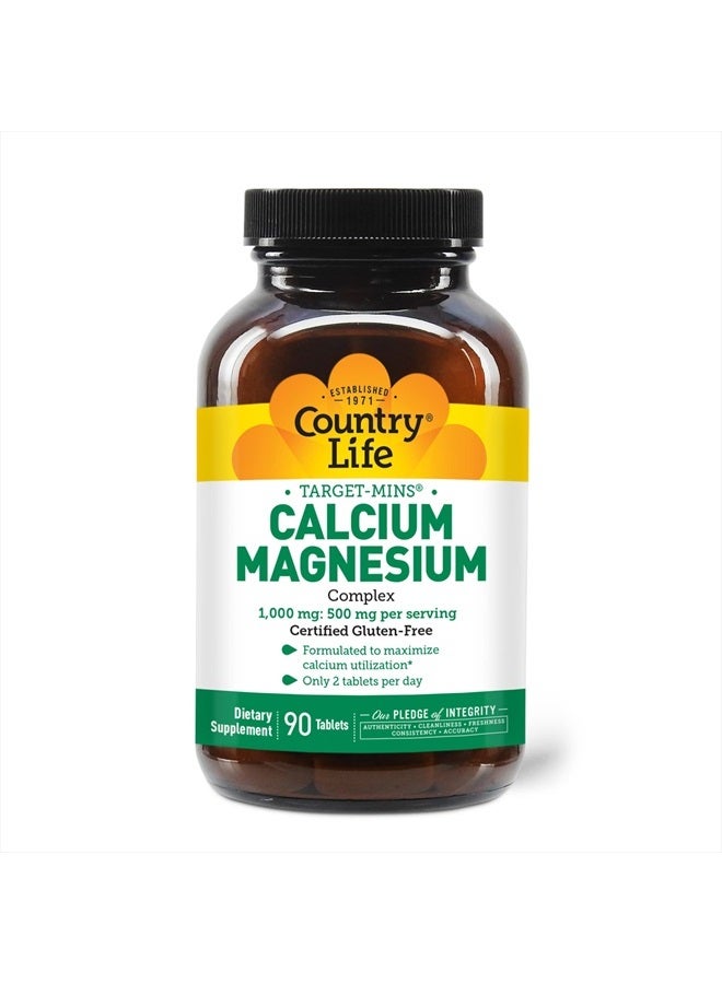 Target-Mins Calcium Magnesium Complex 1000mg/500mg, 90 Tablets, Certified Gluten Free, Certified Vegan, Certified Non-GMO Verified