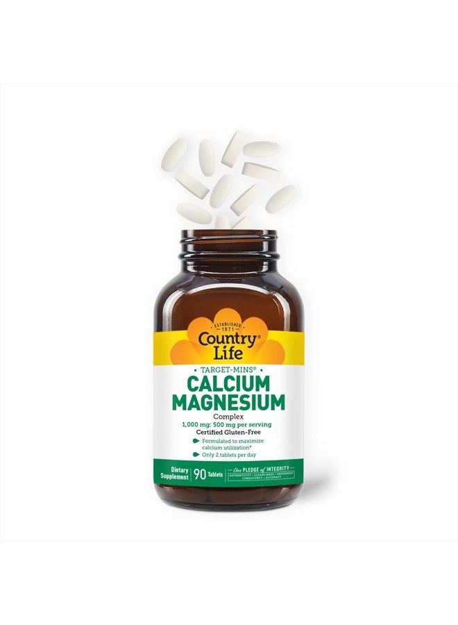 Target-Mins Calcium Magnesium Complex 1000mg/500mg, 90 Tablets, Certified Gluten Free, Certified Vegan, Certified Non-GMO Verified