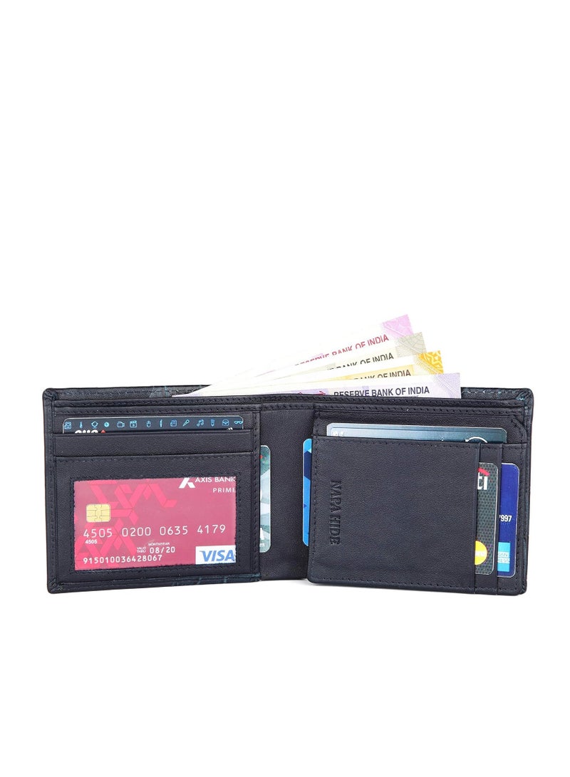 Blue Leather Wallet for Men I 4 Card Slots I 2 Currency Compartments I 1 ID Window I 3 Secret Compartments I External Card Slot I 1 Coin Pocket