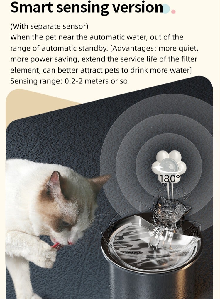 Pet Water Fountain 304 Stainless Steel, 2L Automatic Water Dispenser with Ultra-Quiet Pump with Filters Drinking Bowl for Cats