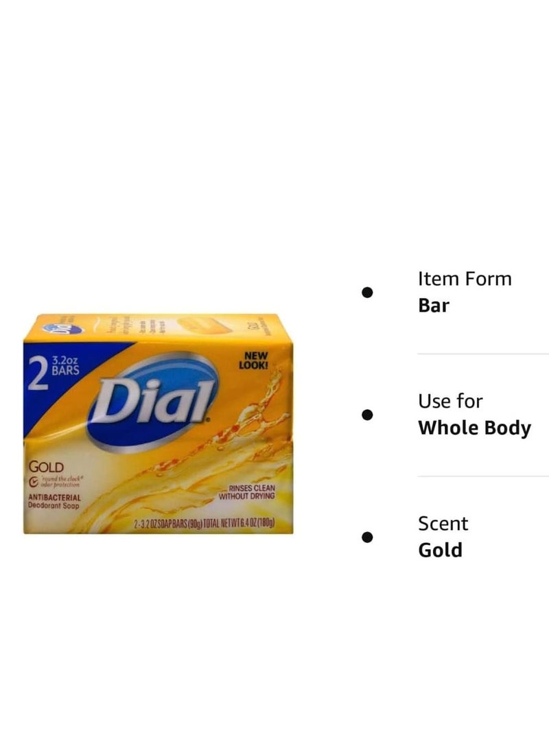 Dial Gold Antibacterial Deodorant Soap, 2 Pack, Total Net Wt 6.4 oz