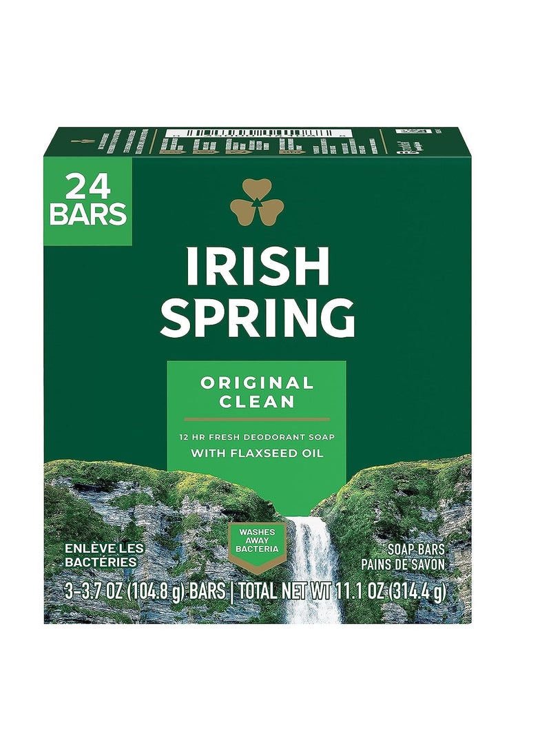 Irish Spring Bar Soap for Men, Original Clean, Smell Fresh and Clean for 12 Hours, Men Soap Bars for Washing Hands and Body, Mild for Skin, Recyclable Carton, 3.7 Ounce - 3 Count (Pack of 8)