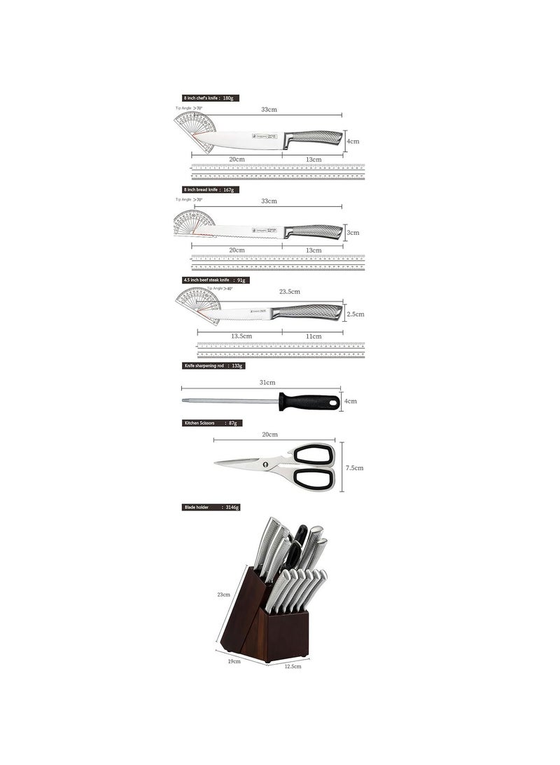 14 Pcs Kitchen Knife Set with Wooden Knife Block High Carbon Stainless Steel Kitchen Knives Sets