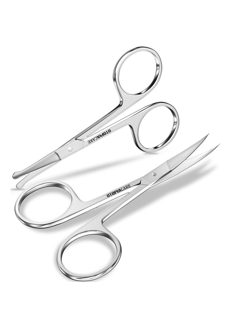 Utopia Care Eyebrow Scissors, Small Scissors for Men and Women - Curved and Rounded Nose Hair Scissors for Grooming Mustache, Beard, Eyelashes, Ear Hair Trimming- Professional Stainless Steel - Silver