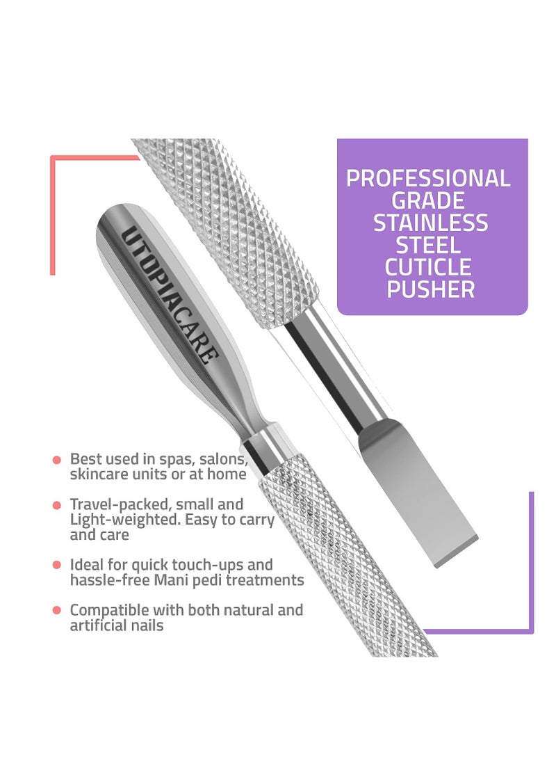 Utopia Care Cuticle Pusher Tool and Spoon Nail Cleaner - Professional Grade Stainless Steel Cuticle Remover and Cutter - Durable Manicure and Pedicure Tool - for Fingernails and Toenails (Silver)