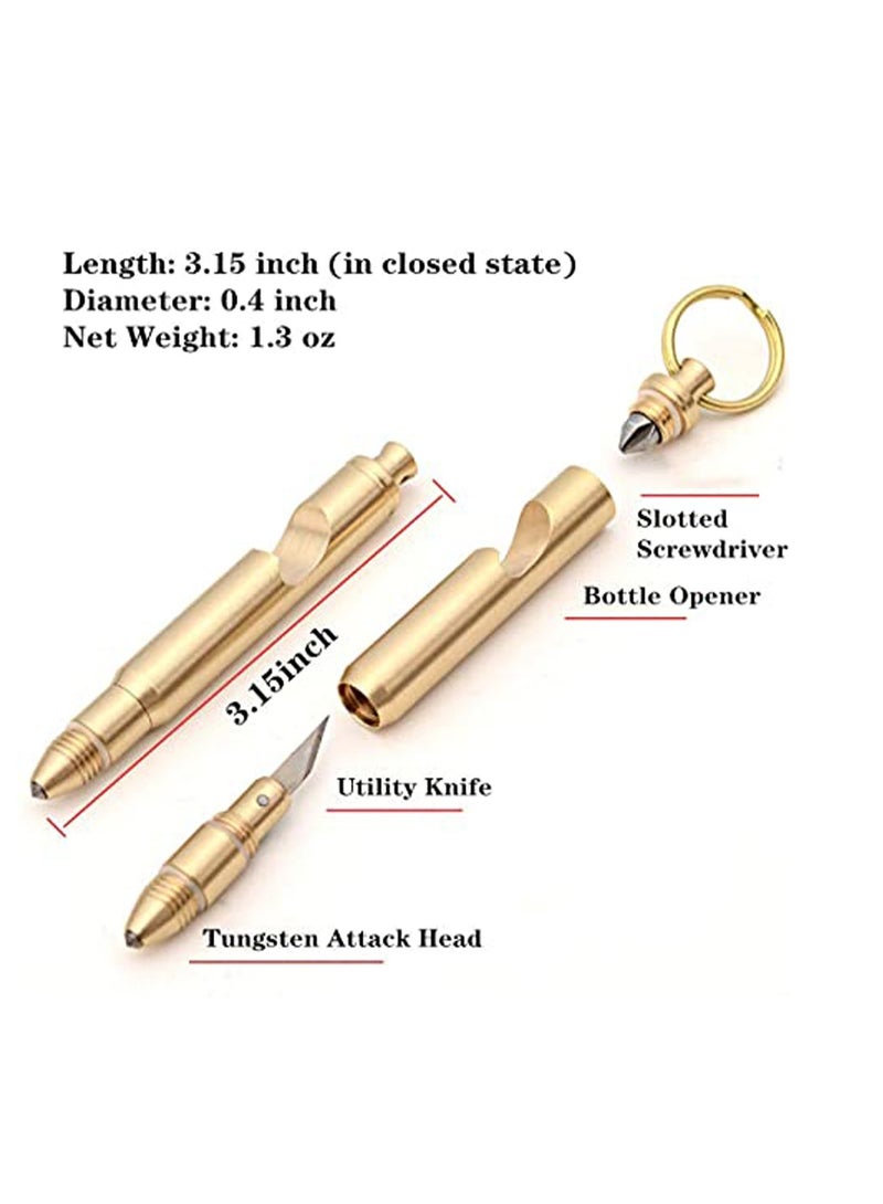 Bottle Opener Keychain with Keychain Knife and Screwdriver, Made by Solid Brass 5 in 1 (Gold)