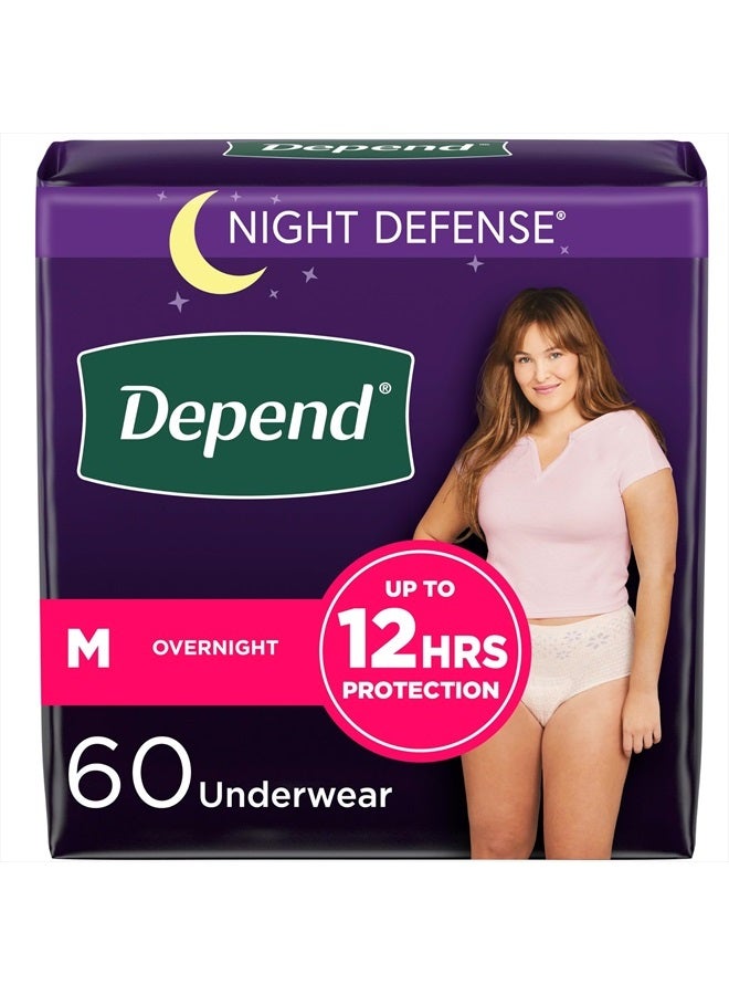 Night Defense Adult Incontinence & Postpartum Bladder Leak Underwear for Women, Disposable, Overnight, Medium, Blush, 60 Count (4 Packs of 15), Packaging May Vary