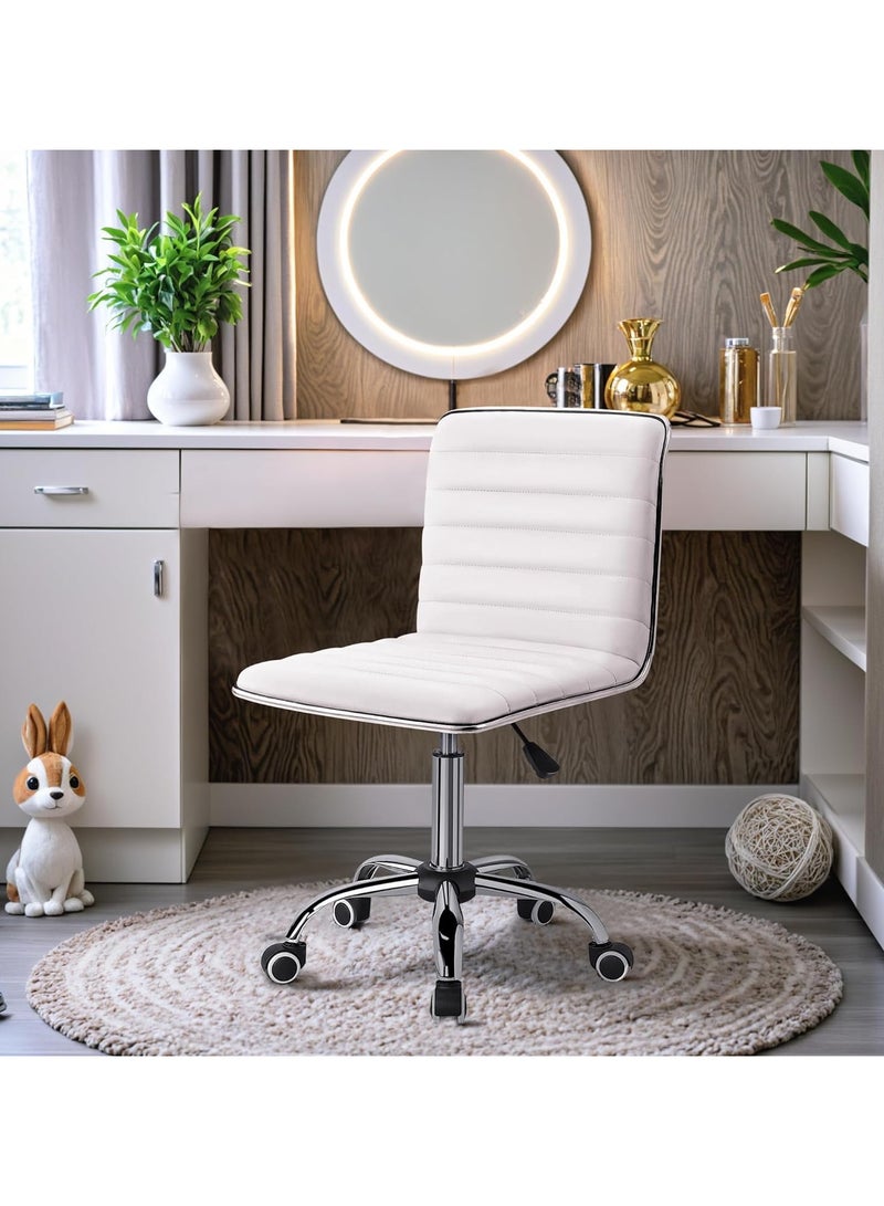 Mahmayi White Leather Swivel Executive Chair Stylish Ribbed Mid Back Design Ideal for Office, Home and Workspace