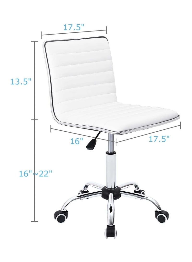Mahmayi White Leather Swivel Executive Chair Stylish Ribbed Mid Back Design Ideal for Office, Home and Workspace