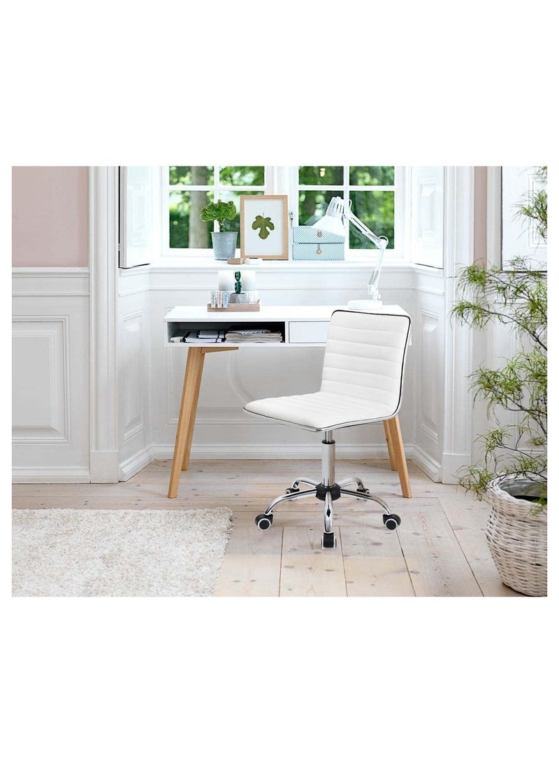 Mahmayi White Leather Swivel Executive Chair Stylish Ribbed Mid Back Design Ideal for Office, Home and Workspace