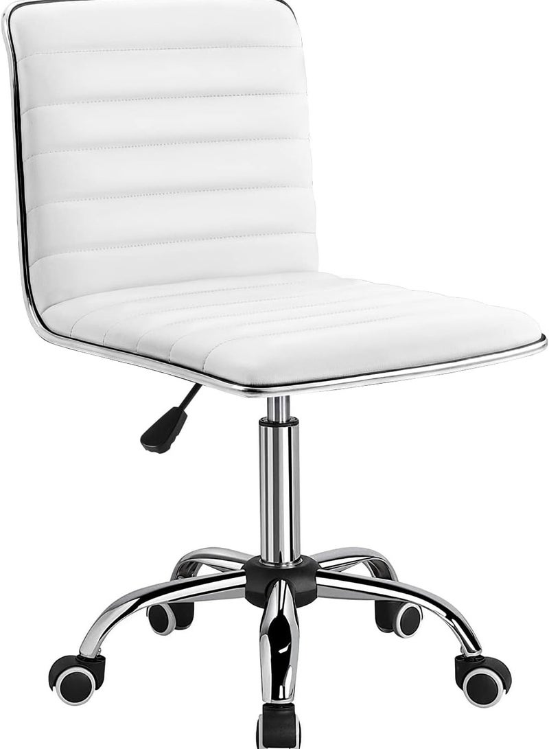 Mahmayi White Leather Swivel Executive Chair Stylish Ribbed Mid Back Design Ideal for Office, Home and Workspace