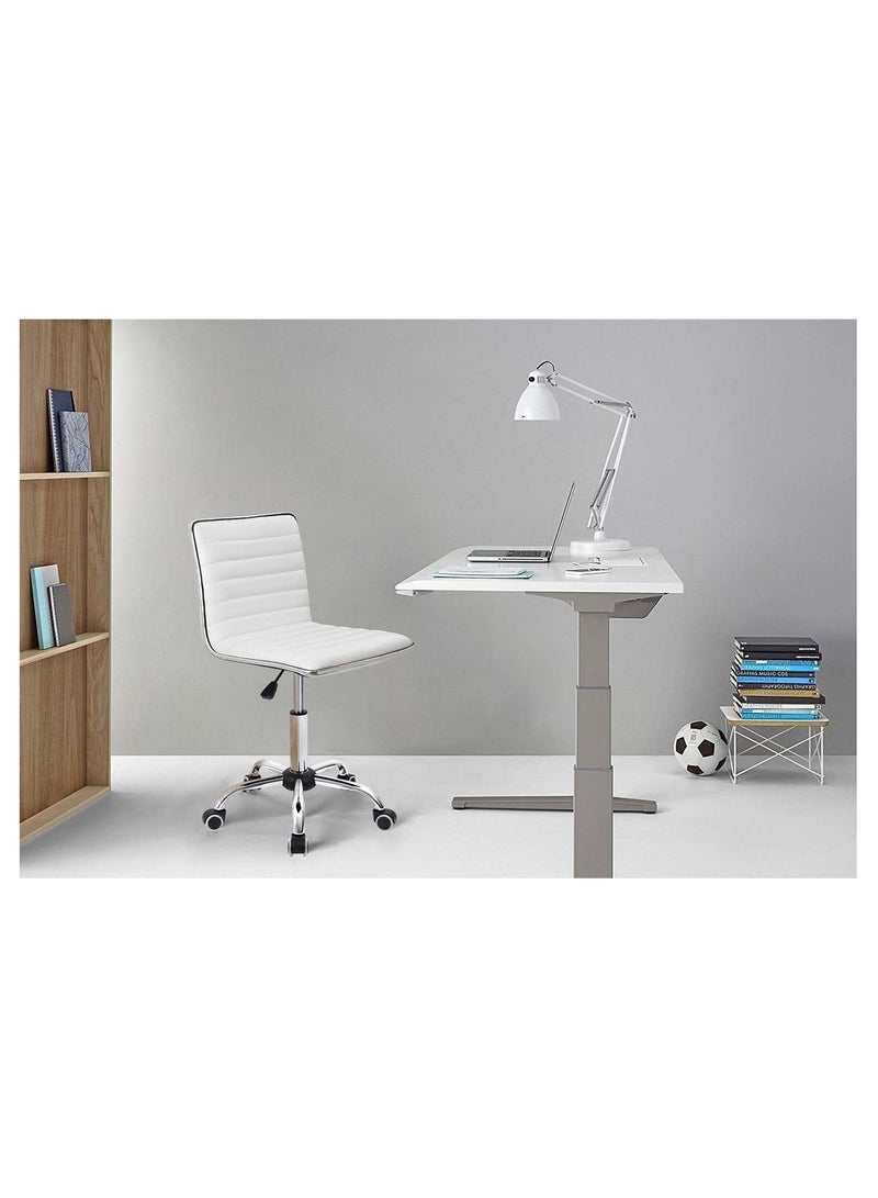 Mahmayi White Leather Swivel Executive Chair Stylish Ribbed Mid Back Design Ideal for Office, Home and Workspace