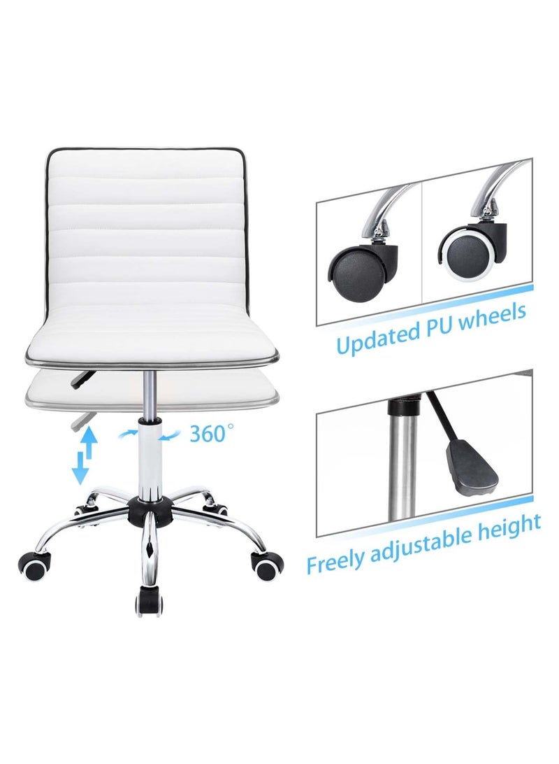 Mahmayi White Leather Swivel Executive Chair Stylish Ribbed Mid Back Design Ideal for Office, Home and Workspace