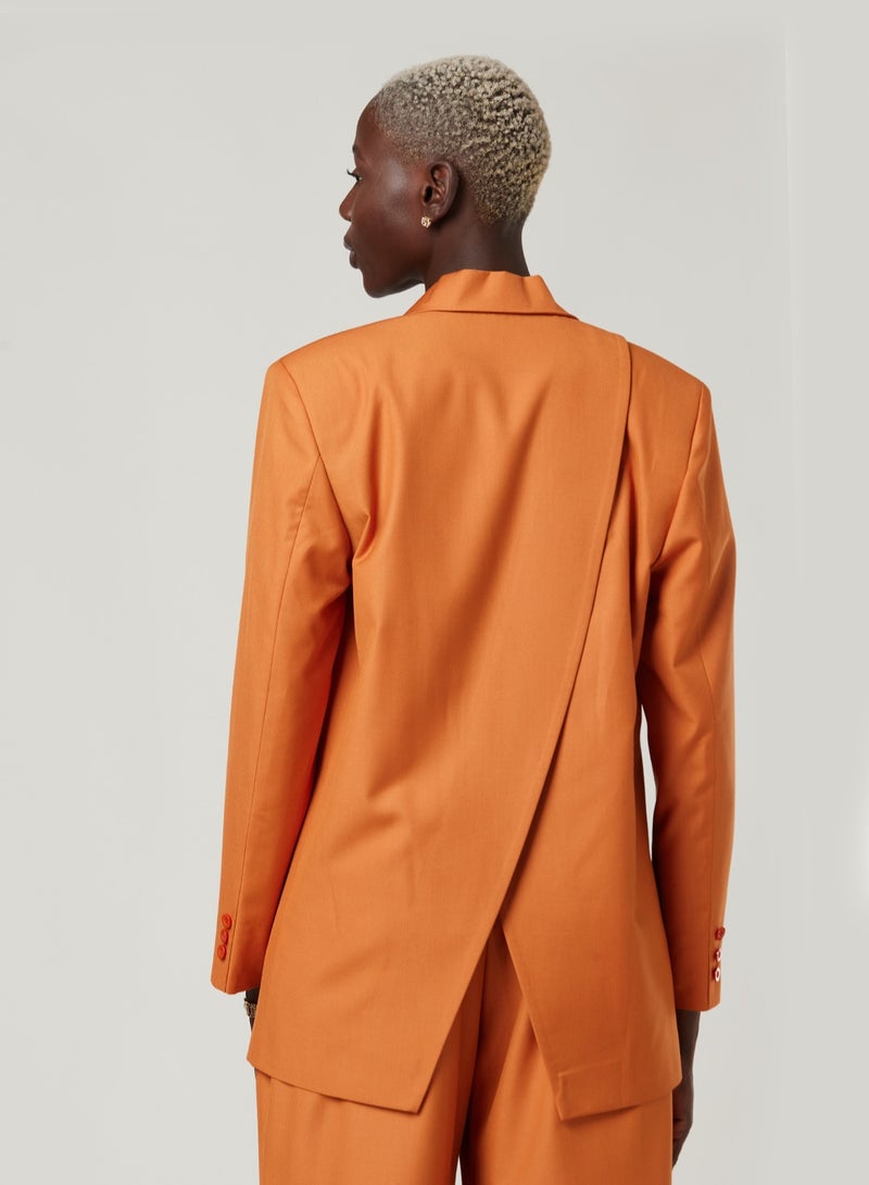 Back cut Over-sized Orange Two-piece Suit Set with pants