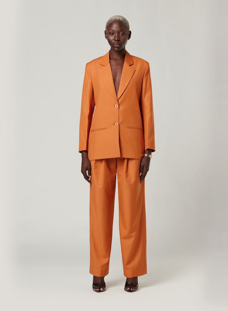 Back cut Over-sized Orange Two-piece Suit Set with pants