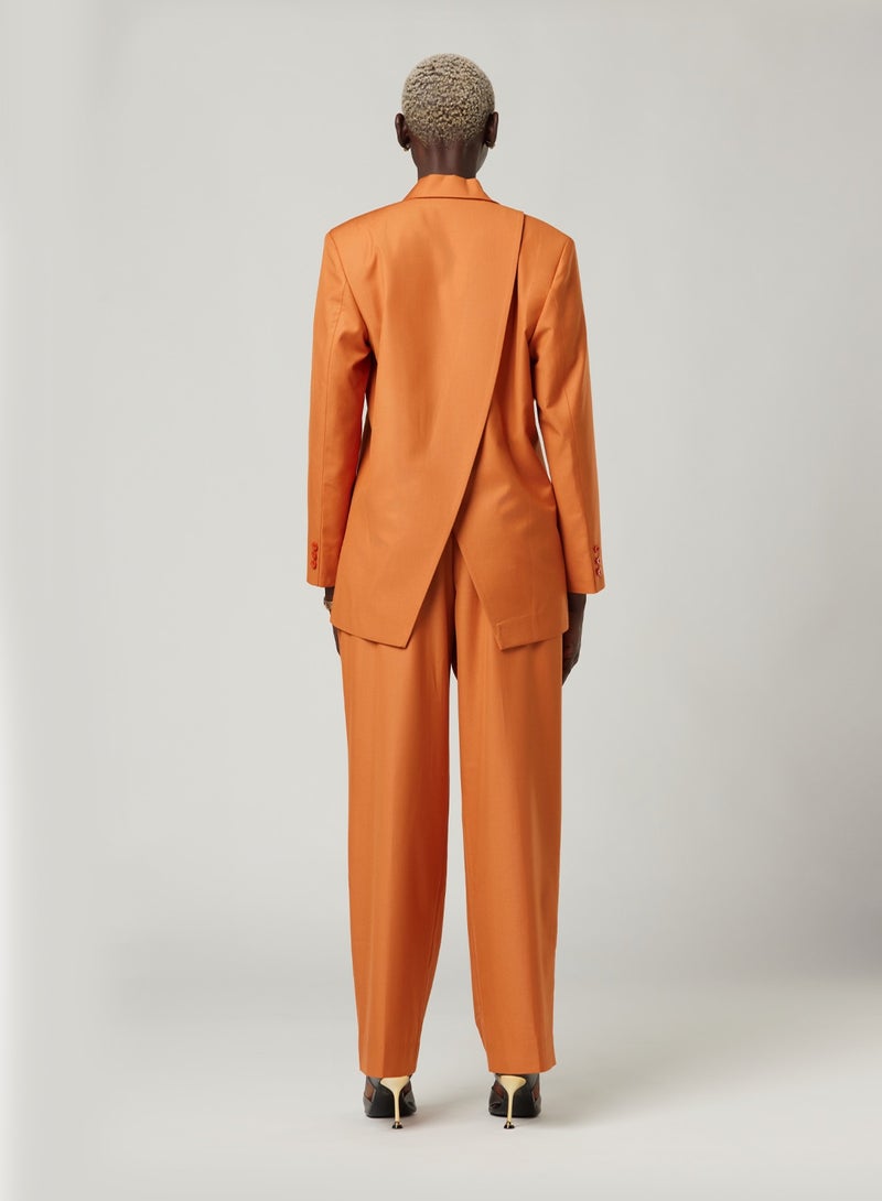 Back cut Over-sized Orange Two-piece Suit Set with pants