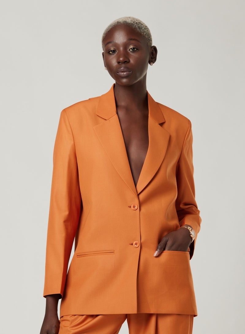 Back cut Over-sized Orange Two-piece Suit Set with pants