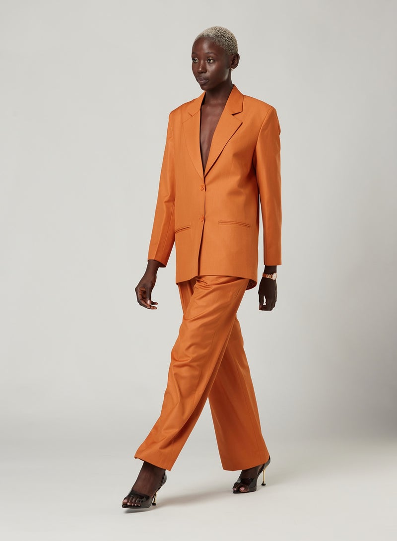 Back cut Over-sized Orange Two-piece Suit Set with pants