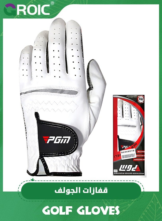 Men's Golf Gloves, Leather Golf Gloves Golf Accessories, Durable White All Weather Golf Gloves Men Left Handed Golfer, Breathable, Grip Soft Comfortable Golf Gloves Men