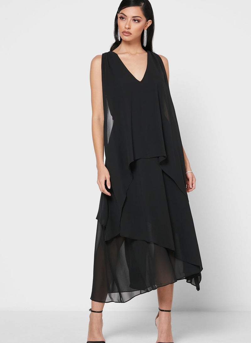 Ruffle Layered Dress Black